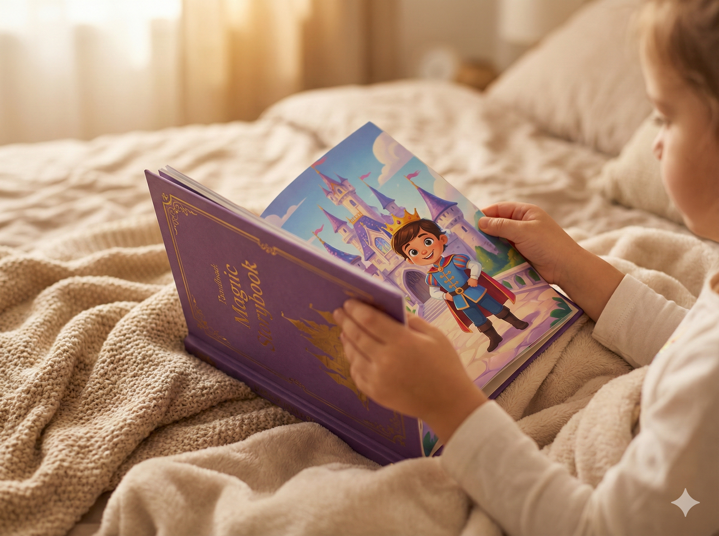 Criança lendo seu livro personalizado